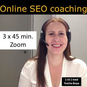 SEO konsulent Yvette Boye mens hun holder online SEO coaching og tekst med 3 ganger 45 min. Zoom.
