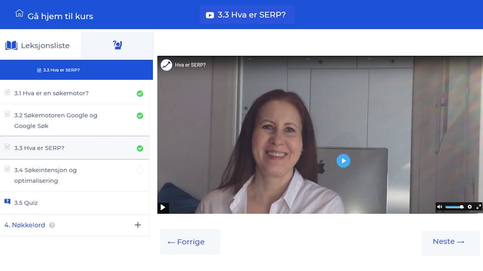 SEO opplæring med ekurs og videoleksjoner